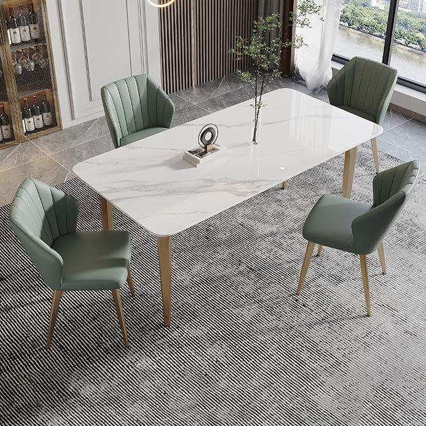 Modern Sintered Stone Table Set of 5/7 with Rectangle Table Dining Set with PU Leather Chairs Clearhalo 'Dining Room Sets' 'Dining Tables & Seating' 'dining_room_set' 'furn' 'furn_dining_room_set' 'Furniture' 'furniture_dining_room_set' 'Kitchen & Dining Furniture' 'kitchen&dining_furn' 'kitchen' 3518198