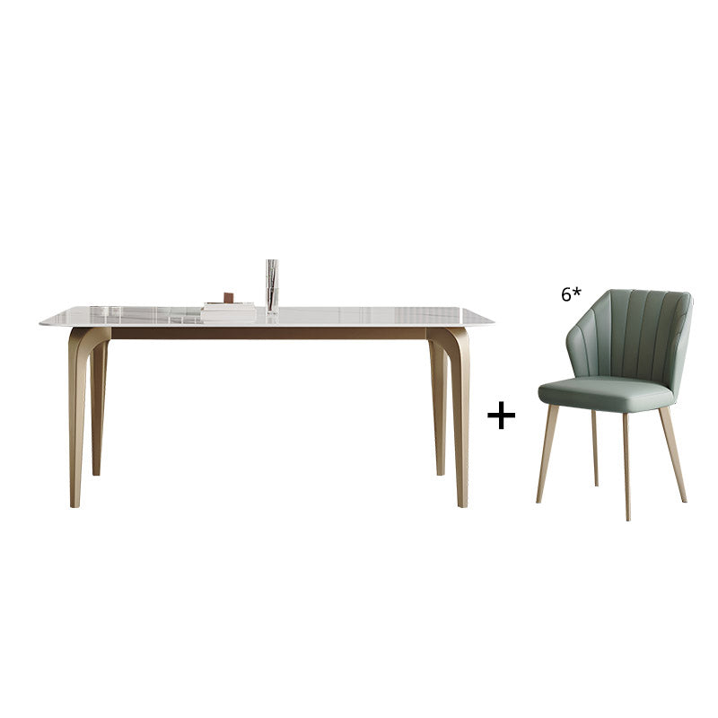 Modern Sintered Stone Table Set of 5/7 with Rectangle Table Dining Set with PU Leather Chairs Clearhalo 'Dining Room Sets' 'Dining Tables & Seating' 'dining_room_set' 'furn' 'furn_dining_room_set' 'Furniture' 'furniture_dining_room_set' 'Kitchen & Dining Furniture' 'kitchen&dining_furn' 'kitchen' 3518200