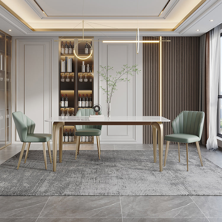 Modern Sintered Stone Table Set of 5/7 with Rectangle Table Dining Set with PU Leather Chairs Clearhalo 'Dining Room Sets' 'Dining Tables & Seating' 'dining_room_set' 'furn' 'furn_dining_room_set' 'Furniture' 'furniture_dining_room_set' 'Kitchen & Dining Furniture' 'kitchen&dining_furn' 'kitchen' 3518203