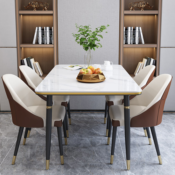 Modern Sintered Stone Table Set of 5/7 with Rectangle Table Dining Set with PU Leather Chairs Clearhalo 'Dining Room Sets' 'Dining Tables & Seating' 'dining_room_set' 'furn' 'furn_dining_room_set' 'Furniture' 'furniture_dining_room_set' 'Kitchen & Dining Furniture' 'kitchen&dining_furn' 'kitchen' 3518233