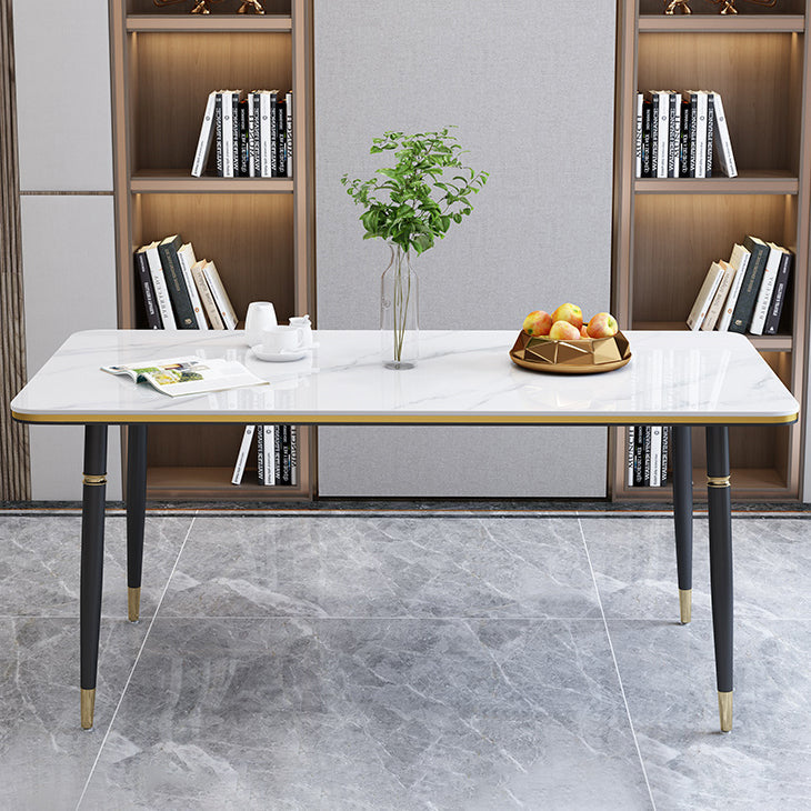 Modern Sintered Stone Table Set of 5/7 with Rectangle Table Dining Set with PU Leather Chairs Clearhalo 'Dining Room Sets' 'Dining Tables & Seating' 'dining_room_set' 'furn' 'furn_dining_room_set' 'Furniture' 'furniture_dining_room_set' 'Kitchen & Dining Furniture' 'kitchen&dining_furn' 'kitchen' 3518235