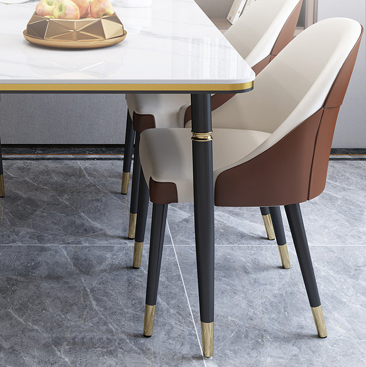 Modern Sintered Stone Table Set of 5/7 with Rectangle Table Dining Set with PU Leather Chairs Clearhalo 'Dining Room Sets' 'Dining Tables & Seating' 'dining_room_set' 'furn' 'furn_dining_room_set' 'Furniture' 'furniture_dining_room_set' 'Kitchen & Dining Furniture' 'kitchen&dining_furn' 'kitchen' 3518237