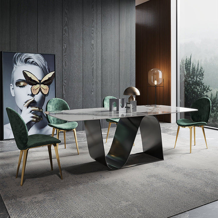 Modern Gray Kitchen Dining Set Sintered Stone Top Rectangle Dining Set with Trestle Base 5 Piece Set Clearhalo 'Dining Room Sets' 'Dining Tables & Seating' 'dining_room_set' 'furn' 'furn_dining_room_set' 'Furniture' 'furniture_dining_room_set' 'Kitchen & Dining Furniture' 'kitchen&dining_furn' 'kitchen' 3518286