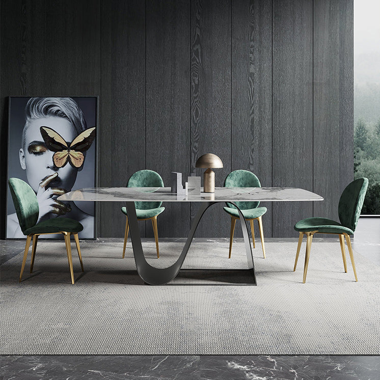 Modern Gray Kitchen Dining Set Sintered Stone Top Rectangle Dining Set with Trestle Base Clearhalo 'Dining Room Sets' 'Dining Tables & Seating' 'dining_room_set' 'furn' 'furn_dining_room_set' 'Furniture' 'furniture_dining_room_set' 'Kitchen & Dining Furniture' 'kitchen&dining_furn' 'kitchen' 3518288