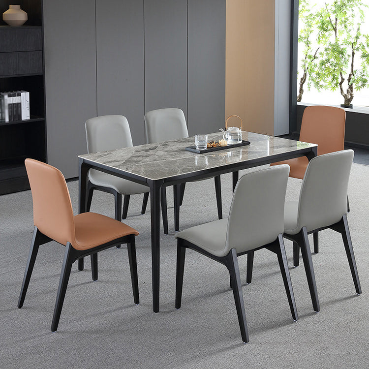 Minimalist Sintered Stone Table Set with Rectangular Table and Upholstered Chairs 7 Piece Set Clearhalo 'Dining Room Sets' 'Dining Tables & Seating' 'dining_room_set' 'furn' 'furn_dining_room_set' 'Furniture' 'furniture_dining_room_set' 'Kitchen & Dining Furniture' 'kitchen&dining_furn' 'kitchen' 3518310
