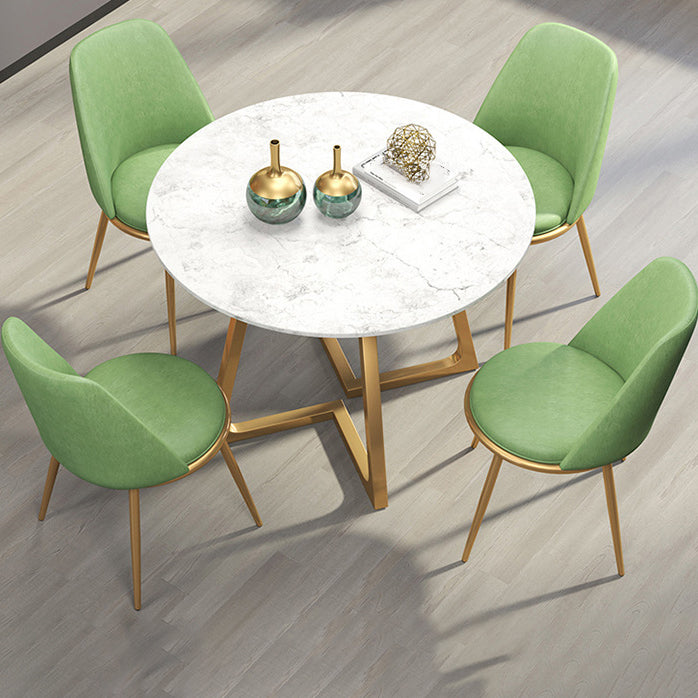 Glam Style Sintered Stone White Dining¬†Room¬†Set with Round Table Dining Table Furniture Clearhalo 'Dining Room Sets' 'Dining Tables & Seating' 'dining_room_set' 'furn' 'furn_dining_room_set' 'Furniture' 'furniture_dining_room_set' 'Kitchen & Dining Furniture' 'kitchen&dining_furn' 'kitchen' 3518351