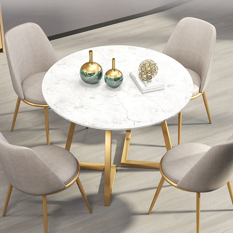 Glam Style Sintered Stone White Dining¬†Room¬†Set with Round Table Dining Table Furniture Clearhalo 'Dining Room Sets' 'Dining Tables & Seating' 'dining_room_set' 'furn' 'furn_dining_room_set' 'Furniture' 'furniture_dining_room_set' 'Kitchen & Dining Furniture' 'kitchen&dining_furn' 'kitchen' 3518352