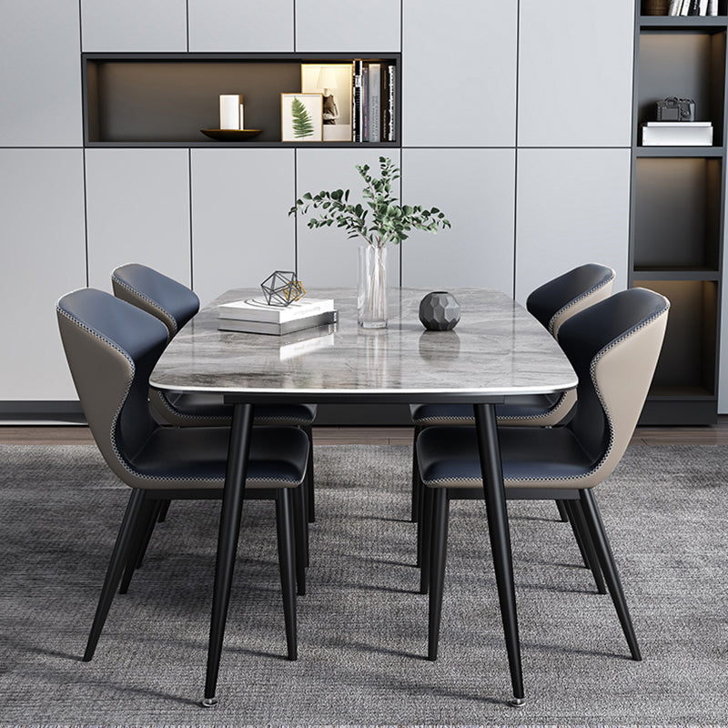 Modern Sintered Stone Table Set of 5/7 with Rectangle Table Dining Set with PU Leather Chairs Clearhalo 'Dining Room Sets' 'Dining Tables & Seating' 'dining_room_set' 'furn' 'furn_dining_room_set' 'Furniture' 'furniture_dining_room_set' 'Kitchen & Dining Furniture' 'kitchen&dining_furn' 'kitchen' 3518376