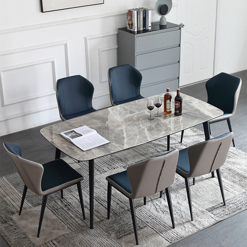 Modern Sintered Stone Table Set of 5/7 with Rectangle Table Dining Set with PU Leather Chairs Clearhalo 'Dining Room Sets' 'Dining Tables & Seating' 'dining_room_set' 'furn' 'furn_dining_room_set' 'Furniture' 'furniture_dining_room_set' 'Kitchen & Dining Furniture' 'kitchen&dining_furn' 'kitchen' 3518377