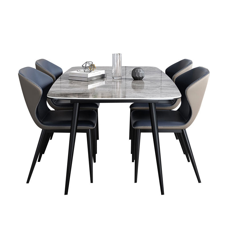Modern Sintered Stone Table Set of 5/7 with Rectangle Table Dining Set with PU Leather Chairs Clearhalo 'Dining Room Sets' 'Dining Tables & Seating' 'dining_room_set' 'furn' 'furn_dining_room_set' 'Furniture' 'furniture_dining_room_set' 'Kitchen & Dining Furniture' 'kitchen&dining_furn' 'kitchen' 3518380