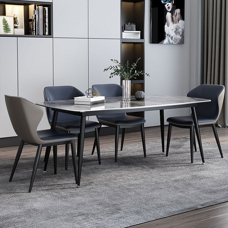 Modern Sintered Stone Table Set of 5/7 with Rectangle Table Dining Set with PU Leather Chairs Clearhalo 'Dining Room Sets' 'Dining Tables & Seating' 'dining_room_set' 'furn' 'furn_dining_room_set' 'Furniture' 'furniture_dining_room_set' 'Kitchen & Dining Furniture' 'kitchen&dining_furn' 'kitchen' 3518389