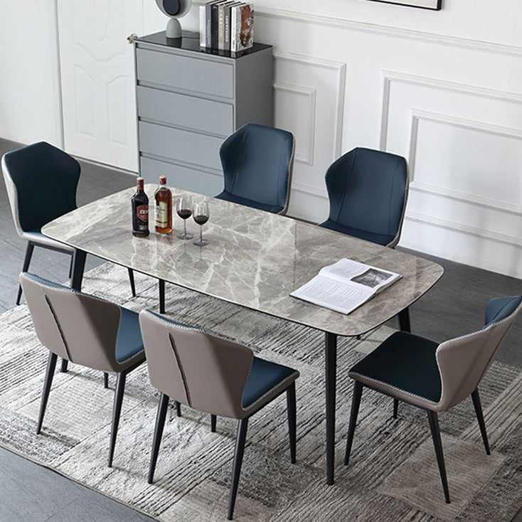 Modern Sintered Stone Table Set of 5/7 with Rectangle Table Dining Set with PU Leather Chairs Clearhalo 'Dining Room Sets' 'Dining Tables & Seating' 'dining_room_set' 'furn' 'furn_dining_room_set' 'Furniture' 'furniture_dining_room_set' 'Kitchen & Dining Furniture' 'kitchen&dining_furn' 'kitchen' 3518390
