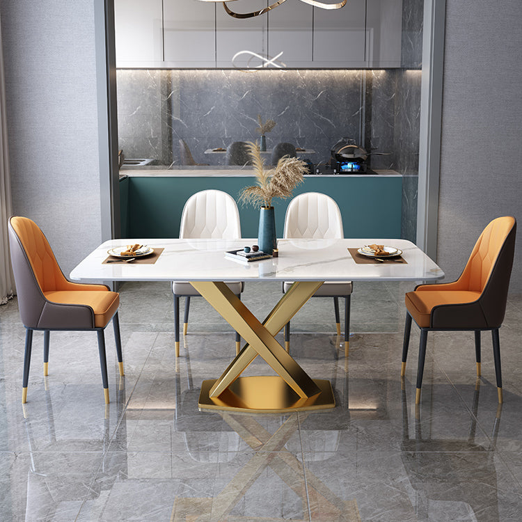 Modern Sintered Stone Dining Table Rectangular Dining Table Set with X-shaped Metal Frame 5 Piece Set Clearhalo 'Dining Room Sets' 'Dining Tables & Seating' 'dining_room_set' 'furn' 'furn_dining_room_set' 'Furniture' 'furniture_dining_room_set' 'Kitchen & Dining Furniture' 'kitchen&dining_furn' 'kitchen' 3518408