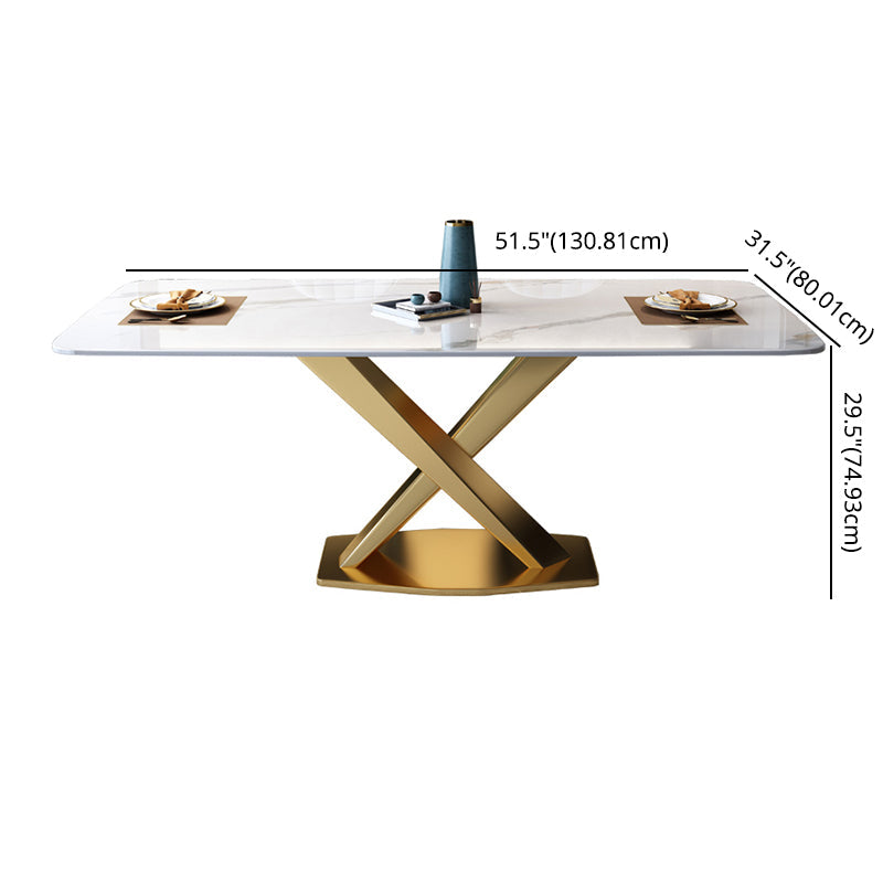 Modern Sintered Stone Dining Table Rectangular Dining Table Set with X-shaped Metal Frame Clearhalo 'Dining Room Sets' 'Dining Tables & Seating' 'dining_room_set' 'furn' 'furn_dining_room_set' 'Furniture' 'furniture_dining_room_set' 'Kitchen & Dining Furniture' 'kitchen&dining_furn' 'kitchen' 3518417