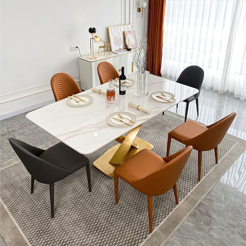 Contemporary Dining Set Metal Frame Rectangle White Slate Dining Table Set for Home Clearhalo 'Dining Room Sets' 'Dining Tables & Seating' 'dining_room_set' 'furn' 'furn_dining_room_set' 'Furniture' 'furniture_dining_room_set' 'Kitchen & Dining Furniture' 'kitchen&dining_furn' 'kitchen' 3518440