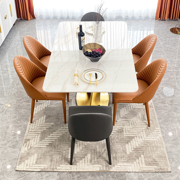 Contemporary Dining Set Metal Frame Rectangle White Slate Dining Table Set for Home Clearhalo 'Dining Room Sets' 'Dining Tables & Seating' 'dining_room_set' 'furn' 'furn_dining_room_set' 'Furniture' 'furniture_dining_room_set' 'Kitchen & Dining Furniture' 'kitchen&dining_furn' 'kitchen' 3518443