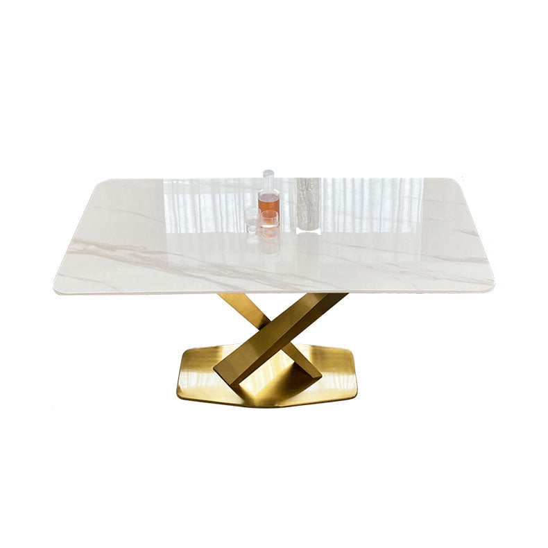 Contemporary Dining Set Metal Frame Rectangle White Slate Dining Table Set for Home Clearhalo 'Dining Room Sets' 'Dining Tables & Seating' 'dining_room_set' 'furn' 'furn_dining_room_set' 'Furniture' 'furniture_dining_room_set' 'Kitchen & Dining Furniture' 'kitchen&dining_furn' 'kitchen' 3518444