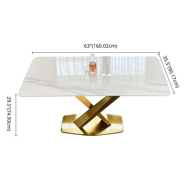 Contemporary Dining Set Metal Frame Rectangle White Slate Dining Table Set for Home Clearhalo 'Dining Room Sets' 'Dining Tables & Seating' 'dining_room_set' 'furn' 'furn_dining_room_set' 'Furniture' 'furniture_dining_room_set' 'Kitchen & Dining Furniture' 'kitchen&dining_furn' 'kitchen' 3518451