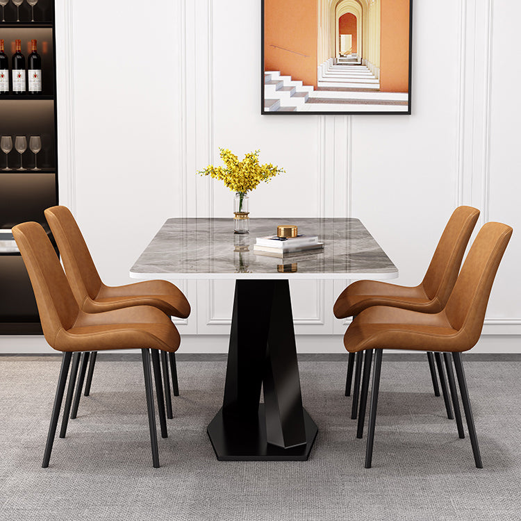 Modern Grey Sintered Stone Table Set of 5/7 with Rectangle Table Dining Set with PU Leather Chairs Clearhalo 'Dining Room Sets' 'Dining Tables & Seating' 'dining_room_set' 'furn' 'furn_dining_room_set' 'Furniture' 'furniture_dining_room_set' 'Kitchen & Dining Furniture' 'kitchen&dining_furn' 'kitchen' 3518469