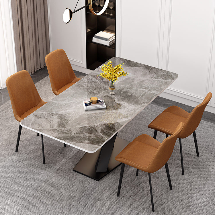 Modern Grey Sintered Stone Table Set of 5/7 with Rectangle Table Dining Set with PU Leather Chairs 5 Piece Set Clearhalo 'Dining Room Sets' 'Dining Tables & Seating' 'dining_room_set' 'furn' 'furn_dining_room_set' 'Furniture' 'furniture_dining_room_set' 'Kitchen & Dining Furniture' 'kitchen&dining_furn' 'kitchen' 3518470