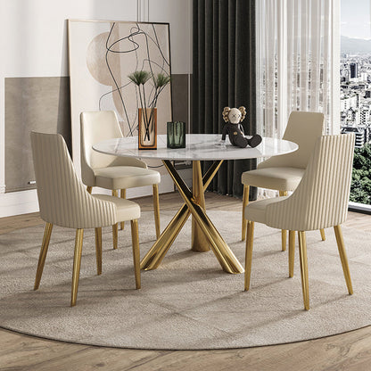 Contemporary Fixed Dining Room Table Set Sintered Stone Top Dining Table Furniture 5 Piece Set Clearhalo 'Dining Room Sets' 'Dining Tables & Seating' 'dining_room_set' 'furn' 'furn_dining_room_set' 'Furniture' 'furniture_dining_room_set' 'Kitchen & Dining Furniture' 'kitchen&dining_furn' 'kitchen' 3518481