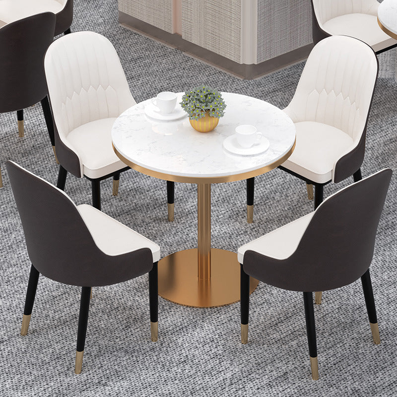 Modern Sintered Stone White Dining Room Set with Round Table Formal Dining Table Furniture 5 Piece Set Clearhalo 'Dining Room Sets' 'Dining Tables & Seating' 'dining_room_set' 'furn' 'furn_dining_room_set' 'Furniture' 'furniture_dining_room_set' 'Kitchen & Dining Furniture' 'kitchen&dining_furn' 'kitchen' 3518492