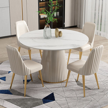 Scandinavian Sintered Stone Table Set of 5/7 with White Round Table Dining Set with Leather Chairs with 4 Chairs Clearhalo 'Dining Room Sets' 'Dining Tables & Seating' 'dining_room_set' 'furn' 'furn_dining_room_set' 'Furniture' 'furniture_dining_room_set' 'Kitchen & Dining Furniture' 'kitchen&dining_furn' 'kitchen' 3518503