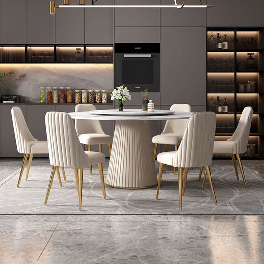 Scandinavian Sintered Stone Table Set of 5/7 with White Round Table Dining Set with Leather Chairs Clearhalo 'Dining Room Sets' 'Dining Tables & Seating' 'dining_room_set' 'furn' 'furn_dining_room_set' 'Furniture' 'furniture_dining_room_set' 'Kitchen & Dining Furniture' 'kitchen&dining_furn' 'kitchen' 3518504