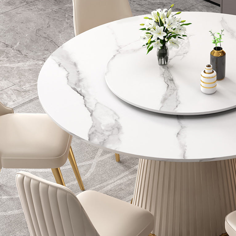 Scandinavian Sintered Stone Table Set of 5/7 with White Round Table Dining Set with Leather Chairs Clearhalo 'Dining Room Sets' 'Dining Tables & Seating' 'dining_room_set' 'furn' 'furn_dining_room_set' 'Furniture' 'furniture_dining_room_set' 'Kitchen & Dining Furniture' 'kitchen&dining_furn' 'kitchen' 3518507
