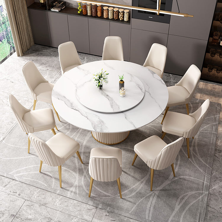 Scandinavian Sintered Stone Table Set of 5/7 with White Round Table Dining Set with Leather Chairs Clearhalo 'Dining Room Sets' 'Dining Tables & Seating' 'dining_room_set' 'furn' 'furn_dining_room_set' 'Furniture' 'furniture_dining_room_set' 'Kitchen & Dining Furniture' 'kitchen&dining_furn' 'kitchen' 3518515