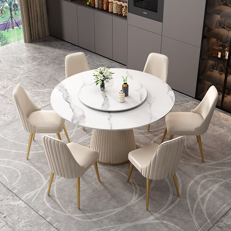 Scandinavian Sintered Stone Table Set of 5/7 with White Round Table Dining Set with Leather Chairs Clearhalo 'Dining Room Sets' 'Dining Tables & Seating' 'dining_room_set' 'furn' 'furn_dining_room_set' 'Furniture' 'furniture_dining_room_set' 'Kitchen & Dining Furniture' 'kitchen&dining_furn' 'kitchen' 3518516