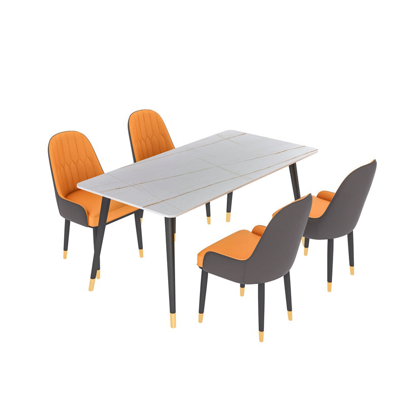 Modern Kitchen Sintered Stone Dining Set Rectangular Standard Dining Set in White White with 4 Chairs Clearhalo 'Dining Room Sets' 'Dining Tables & Seating' 'dining_room_set' 'furn' 'furn_dining_room_set' 'Furniture' 'furniture_dining_room_set' 'Kitchen & Dining Furniture' 'kitchen&dining_furn' 'kitchen' 3518585