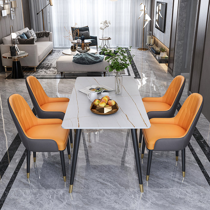 Modern Kitchen Sintered Stone Dining Set Rectangular Standard Dining Set in White Clearhalo 'Dining Room Sets' 'Dining Tables & Seating' 'dining_room_set' 'furn' 'furn_dining_room_set' 'Furniture' 'furniture_dining_room_set' 'Kitchen & Dining Furniture' 'kitchen&dining_furn' 'kitchen' 3518587