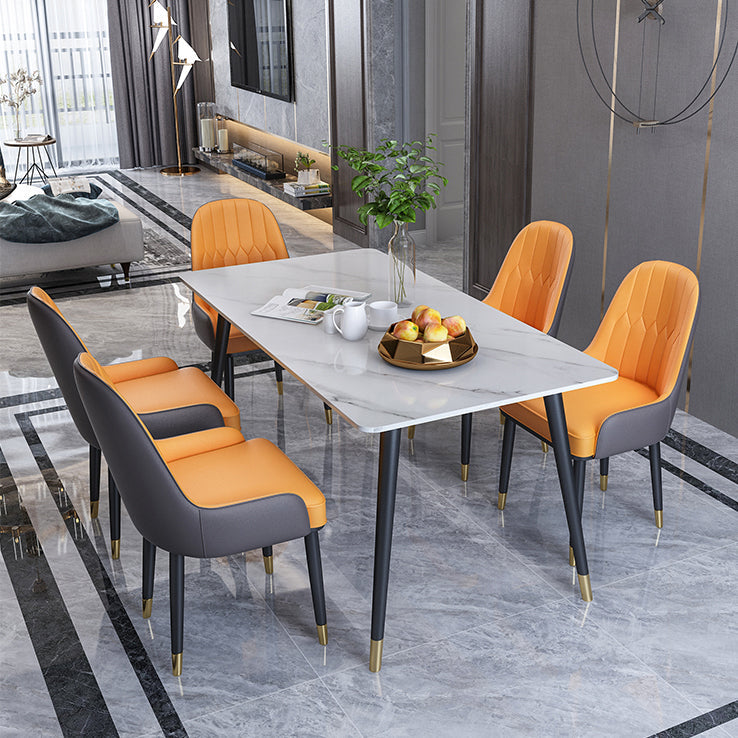 Modern Kitchen Sintered Stone Dining Set Rectangular Standard Dining Set in White Clearhalo 'Dining Room Sets' 'Dining Tables & Seating' 'dining_room_set' 'furn' 'furn_dining_room_set' 'Furniture' 'furniture_dining_room_set' 'Kitchen & Dining Furniture' 'kitchen&dining_furn' 'kitchen' 3518588