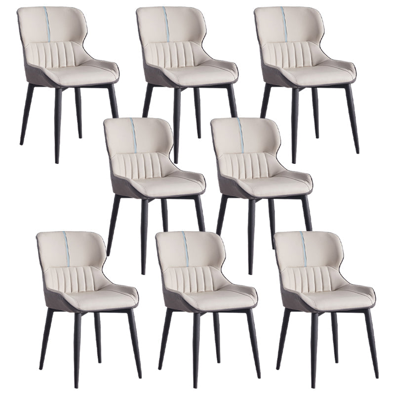 Leather Dining Side Chair Modern Indoor Wingback Chair with Black Legs Off-White 8 Piece Set Clearhalo ' kitchen&dining_furn' 'Dining Chairs' 'Dining Tables & Seating' 'dining_chair' 'furn' 'furn_dining_chair' 'Furniture' 'furniture_dining_chair' 'Kitchen & Dining Furniture' 'kitchen' 3521956
