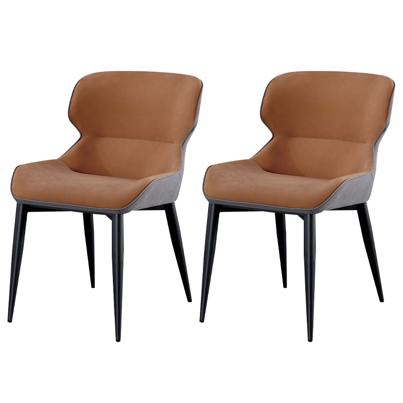 Industrial Style Parsons Chair Kitchen Armless Dining Chairs with Metal Legs Brown 2 Piece Set Clearhalo ' kitchen&dining_furn' 'Dining Chairs' 'Dining Tables & Seating' 'dining_chair' 'furn' 'furn_dining_chair' 'Furniture' 'furniture_dining_chair' 'Kitchen & Dining Furniture' 'kitchen' 3522073