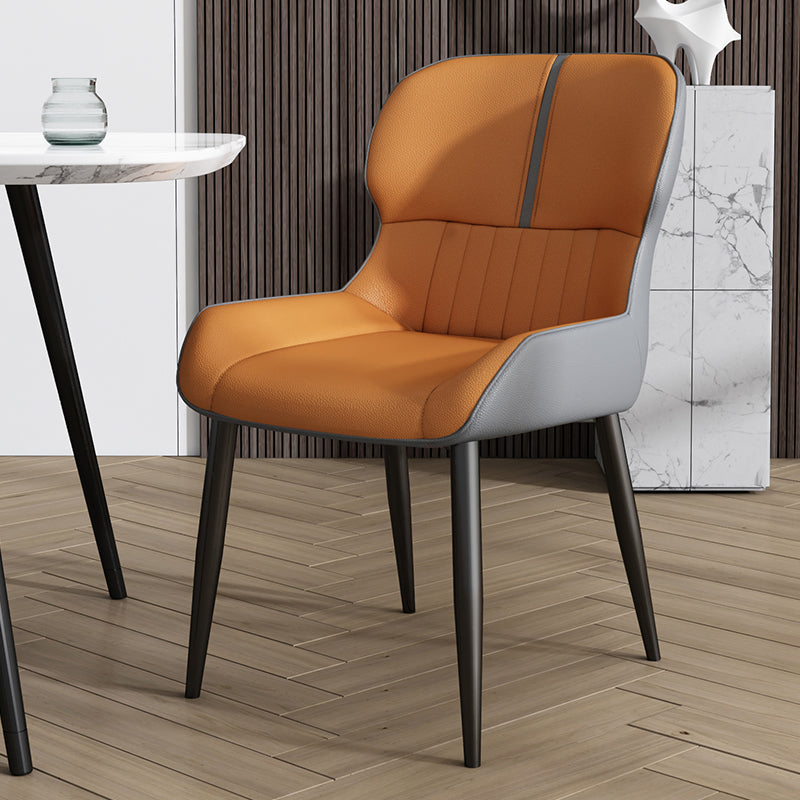 Industrial Style Parsons Chair Kitchen Armless Dining Chairs with Metal Legs Light Brown 1 Piece Clearhalo ' kitchen&dining_furn' 'Dining Chairs' 'Dining Tables & Seating' 'dining_chair' 'furn' 'furn_dining_chair' 'Furniture' 'furniture_dining_chair' 'Kitchen & Dining Furniture' 'kitchen' 3522078