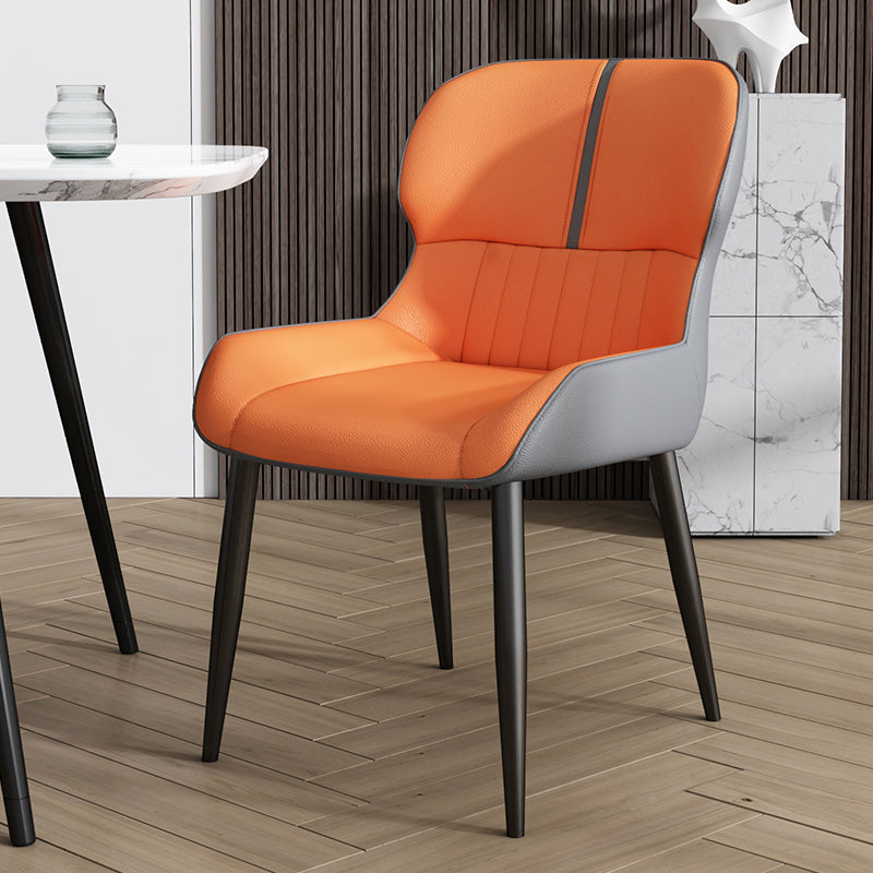Industrial Style Parsons Chair Kitchen Armless Dining Chairs with Metal Legs Light Orange 1 Piece Clearhalo ' kitchen&dining_furn' 'Dining Chairs' 'Dining Tables & Seating' 'dining_chair' 'furn' 'furn_dining_chair' 'Furniture' 'furniture_dining_chair' 'Kitchen & Dining Furniture' 'kitchen' 3522090