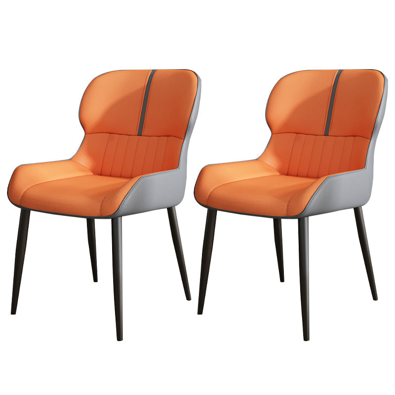 Industrial Style Parsons Chair Kitchen Armless Dining Chairs with Metal Legs Light Orange 2 Piece Set Clearhalo ' kitchen&dining_furn' 'Dining Chairs' 'Dining Tables & Seating' 'dining_chair' 'furn' 'furn_dining_chair' 'Furniture' 'furniture_dining_chair' 'Kitchen & Dining Furniture' 'kitchen' 3522091