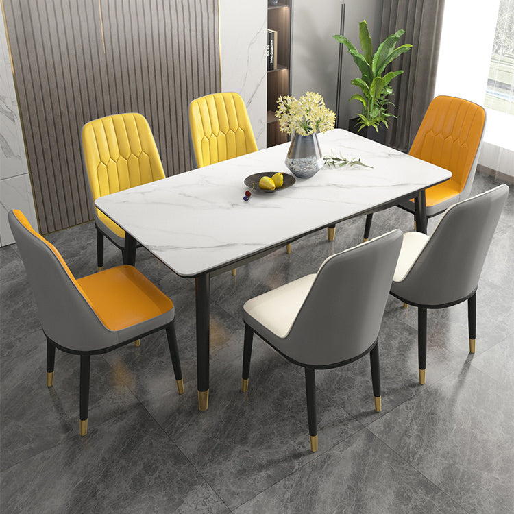 Modern Sintered Stone Table Set of 5/7 with Rectangle Table Dining Set with PU Leather Chairs Clearhalo 'Dining Room Sets' 'Dining Tables & Seating' 'dining_room_set' 'furn' 'furn_dining_room_set' 'Furniture' 'furniture_dining_room_set' 'Kitchen & Dining Furniture' 'kitchen&dining_furn' 'kitchen' 3522487