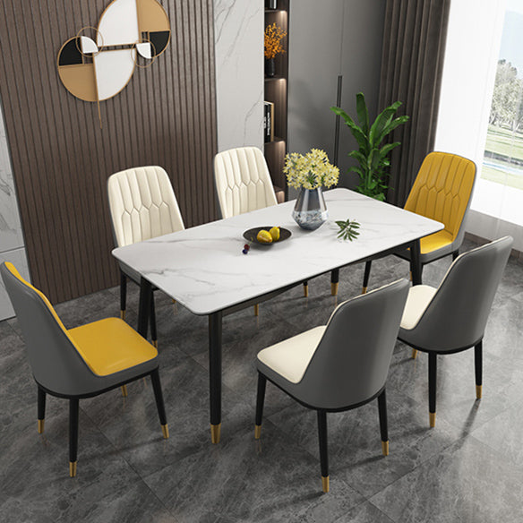 Modern Sintered Stone Table Set of 5/7 with Rectangle Table Dining Set with PU Leather Chairs Clearhalo 'Dining Room Sets' 'Dining Tables & Seating' 'dining_room_set' 'furn' 'furn_dining_room_set' 'Furniture' 'furniture_dining_room_set' 'Kitchen & Dining Furniture' 'kitchen&dining_furn' 'kitchen' 3522488