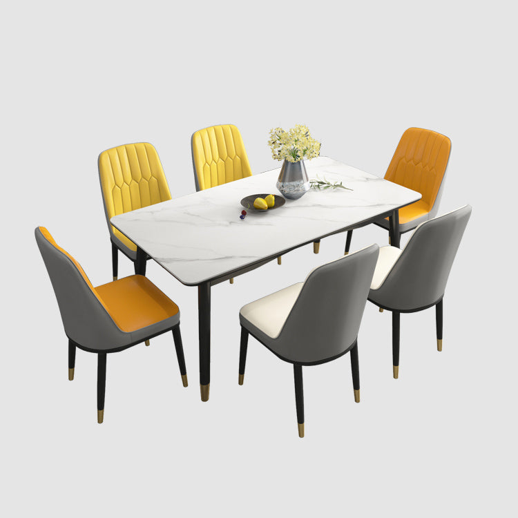 Modern Sintered Stone Table Set of 5/7 with Rectangle Table Dining Set with PU Leather Chairs Clearhalo 'Dining Room Sets' 'Dining Tables & Seating' 'dining_room_set' 'furn' 'furn_dining_room_set' 'Furniture' 'furniture_dining_room_set' 'Kitchen & Dining Furniture' 'kitchen&dining_furn' 'kitchen' 3522489