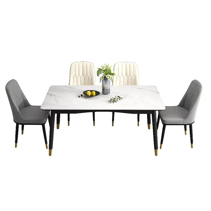 Modern Sintered Stone Table Set of 5/7 with Rectangle Table Dining Set with PU Leather Chairs Clearhalo 'Dining Room Sets' 'Dining Tables & Seating' 'dining_room_set' 'furn' 'furn_dining_room_set' 'Furniture' 'furniture_dining_room_set' 'Kitchen & Dining Furniture' 'kitchen&dining_furn' 'kitchen' 3522490