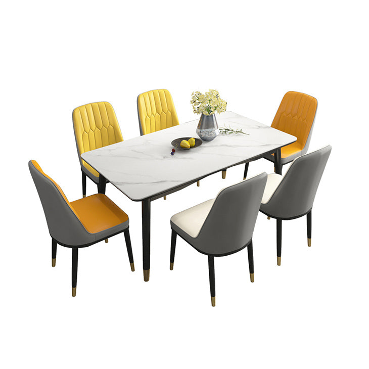Modern Sintered Stone Table Set of 5/7 with Rectangle Table Dining Set with PU Leather Chairs Clearhalo 'Dining Room Sets' 'Dining Tables & Seating' 'dining_room_set' 'furn' 'furn_dining_room_set' 'Furniture' 'furniture_dining_room_set' 'Kitchen & Dining Furniture' 'kitchen&dining_furn' 'kitchen' 3522491