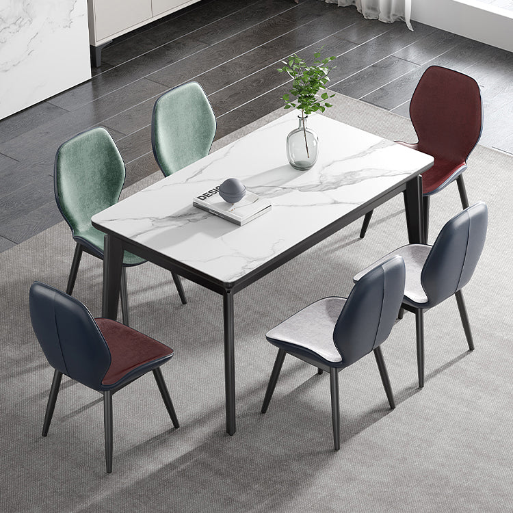 Modern Sintered Stone Table Set of 5/7 with Rectangle Table Dining Set with PU Leather Chairs Clearhalo 'Dining Room Sets' 'Dining Tables & Seating' 'dining_room_set' 'furn' 'furn_dining_room_set' 'Furniture' 'furniture_dining_room_set' 'Kitchen & Dining Furniture' 'kitchen&dining_furn' 'kitchen' 3522553