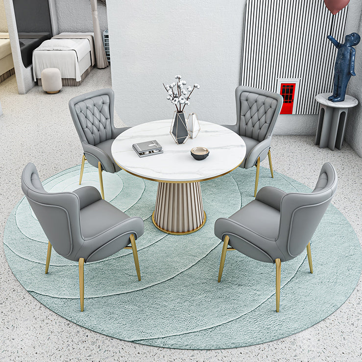 Modern Style Sintered Stone Dining Set with Round Shape Dinette Set with Pedestal Base Clearhalo 'Dining Room Sets' 'Dining Tables & Seating' 'dining_room_set' 'furn' 'furn_dining_room_set' 'Furniture' 'furniture_dining_room_set' 'Kitchen & Dining Furniture' 'kitchen&dining_furn' 'kitchen' 3522563