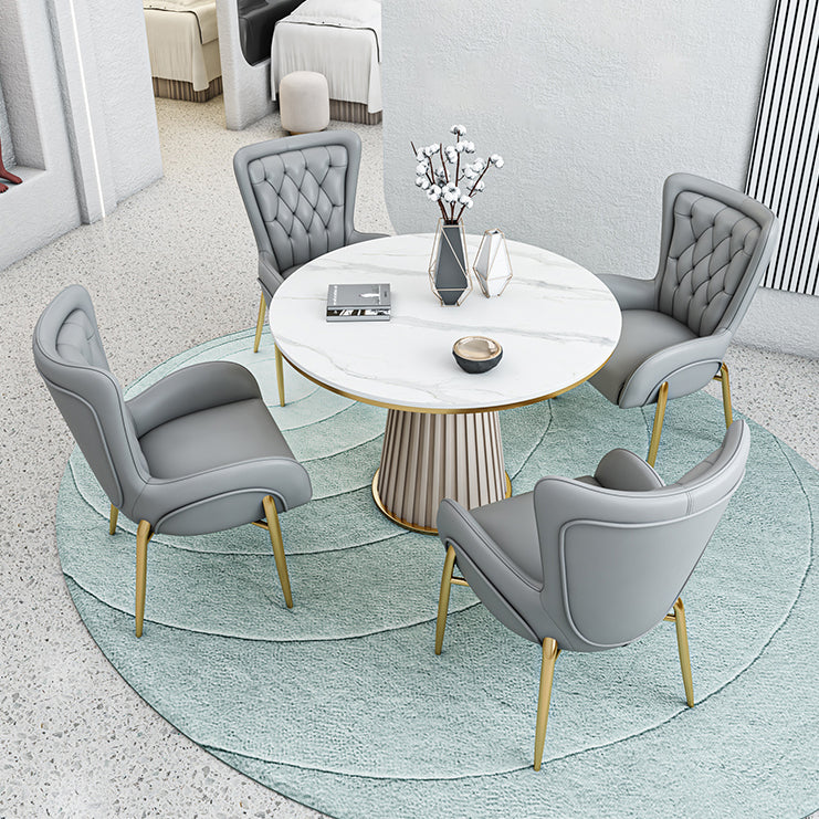 Modern Style Sintered Stone Dining Set with Round Shape Dinette Set with Pedestal Base Clearhalo 'Dining Room Sets' 'Dining Tables & Seating' 'dining_room_set' 'furn' 'furn_dining_room_set' 'Furniture' 'furniture_dining_room_set' 'Kitchen & Dining Furniture' 'kitchen&dining_furn' 'kitchen' 3522575