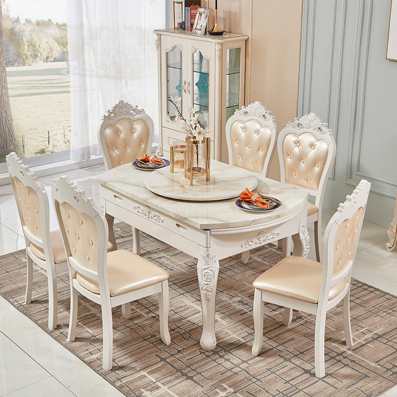 Glam Style Kitchen Marble Top Furniture of Standard Height Formal Dining RoomTable Set Yellow 7 Piece Set Clearhalo 'Dining Room Sets' 'Dining Tables & Seating' 'dining_room_set' 'furn' 'furn_dining_room_set' 'Furniture' 'furniture_dining_room_set' 'Kitchen & Dining Furniture' 'kitchen&dining_furn' 'kitchen' 3522589