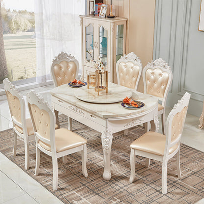 Glam Style Kitchen Marble Top Furniture of Standard Height Formal Dining RoomTable Set Yellow 7 Piece Set Clearhalo 'Dining Room Sets' 'Dining Tables & Seating' 'dining_room_set' 'furn' 'furn_dining_room_set' 'Furniture' 'furniture_dining_room_set' 'Kitchen & Dining Furniture' 'kitchen&dining_furn' 'kitchen' 3522589