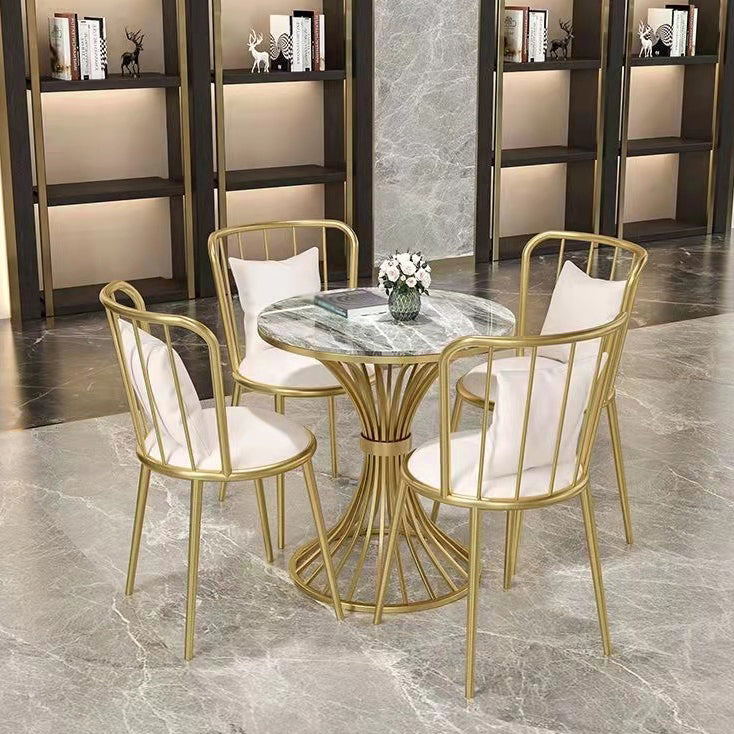 Glam Sintered Stone Dining Room Set with Round Table and Metal Base Formal Dining Table Furniture Clearhalo 'Dining Room Sets' 'Dining Tables & Seating' 'dining_room_set' 'furn' 'furn_dining_room_set' 'Furniture' 'furniture_dining_room_set' 'Kitchen & Dining Furniture' 'kitchen&dining_furn' 'kitchen' 3522627